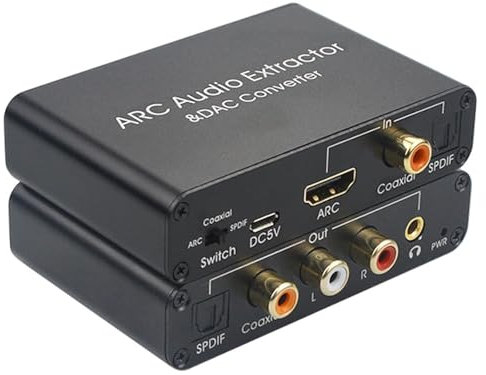 ARC-ljuduttag, 192 kHz digital till analog ljudkonverterare, kompatibel med HDMI SPDIF 5,1 optisk och 3,5 mm stereo, för hemmabiospelsmusik
