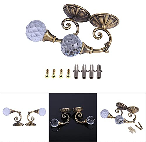 BRRNOO Embrasses de Draperies, Crochets de Rideaux, Embrasses de Rideaux avec Boule de Cristal Transparent, 2 Pièces, Crochets d' de Draperies Murales en Métal, Support de Suspension pour Salon,