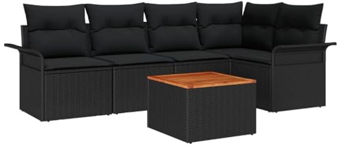 vidaXL Gartensofa-Set mit Speicher 6 pcs Schwarz Poly-Rattan, Garten und Terrasse, stylische Aufbewahrungslösungen, robuste UV-beständige Materialien, Rattansofa für draußen