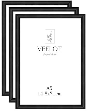 Veelot® 3x Cornice per Foto DIN A5 14,8 x 21cm,Alluminio Metallo,Nero,per 15x21cm cornice Piccolo,certificati di documenti e diplomi,Montaggio a parete o esposizione da tavolo