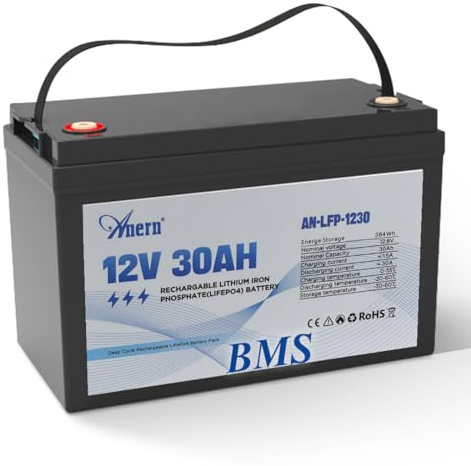 Anern Batería LiFePO4 Recargable 12V 30Ah 384Wh con Protección BMS 4000+ Ciclos Conexión 4P4S Batería De Litio 12V para Caravana,Autocaravana,Barcos,Solar Hogares,Camping