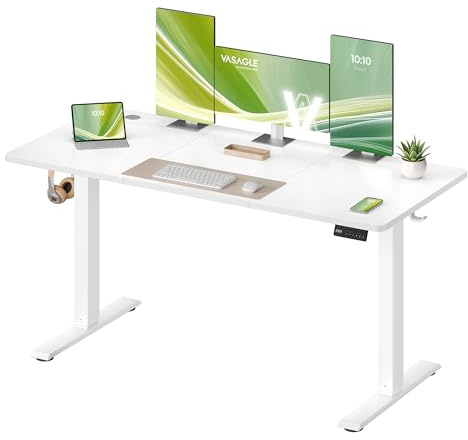 VASAGLE Höjdjusterbart skrivbord, ståbord, datorbord, påminnelse om långt sittande, minnesfunktion med 4 höjder, för kontor, 140 x 60 cm, molnvit LSD314WZ03