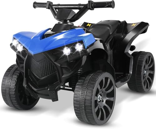 MAMIZO 6V Quad électrique Enfant, Voiture électrique Enfant 3 KM/H, avec MP3, Trompette & Phare, Chargement USB, Quad Moto Électrique pour Enfants à partir de 3 Ans, Bleu，4 pcs Roues