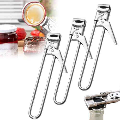 Abrelatas Manual Ajustable, Abridor de Tarros Acero Inoxidable, Profesional Manual Multifunción Abridor Tapa Vidrio Para La Cocina Doméstica, Abrelataspara Niños, Personas Mayores, Mujeres (3 PCS)