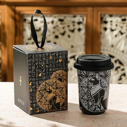 Hosoncovy 300ML Reusable Ceramic Coffee Cup with Silicone Lid,Cat Pattern Small Travel Coffee Mug Tea Cup (Black)