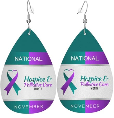 Orecchini Da Donna Pelle Sintetica Purple Green Ribbon Hospice And Palliative Leggeri E Lussuosi Teardrop Leather Dangle Earrings Accessories Per Adatti Per L'Uso Quotidiano Per Le Donne Ragazze