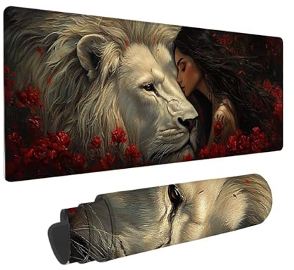Tapis de Souris de Jeu, 800 x 300 mm XXL Tapis Souris Gaming Grand, Antidérapant Étanche, iExtended Long Clavier Mouse Pad XXL, Accessoire Bureau, pour Gamer, Ordinateur, PC (Lion Femme,) i-745