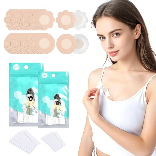 BIVYAX 72Pezzi Nastro Biadesivo e 20 Copricapezzoli,per il Corpo e Nastro Moda,Nastro Adesivo Extra per Tutti i Tipi di Tessuto Vestiti, Abbigliamento