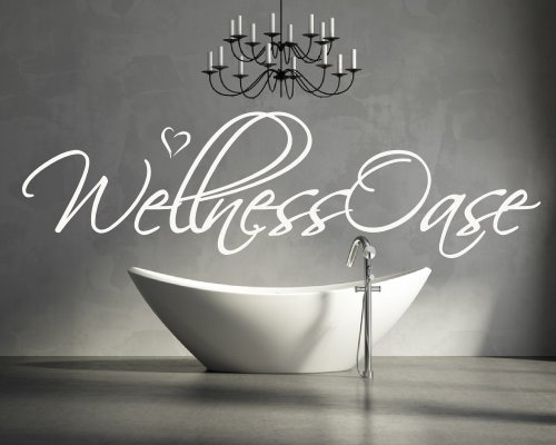 Wandtattoo für Ihr Badezimmer, Wohnzimmer, Bad 68045-58x15 cm~ Schriftzug: Wellness Oase ~ Wandaufkleber Aufkleber für die Wand, Fliesen, Tapetensticker aus Markenfolie, 32 Farben wählbar