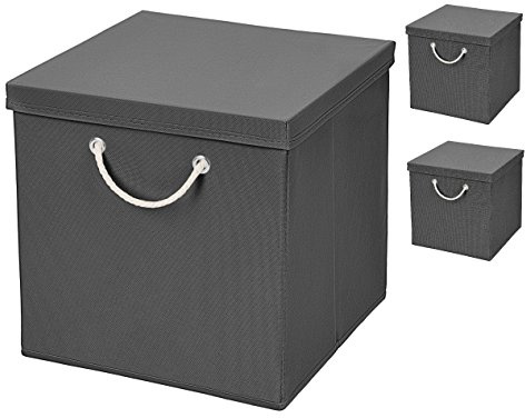 3x Aufbewahrungs Korb Dunkelgrau Faltbox 30 x 30 x 30 cm Regalkorb von Stick&Shine faltbar mit Kordel und mit Deckel