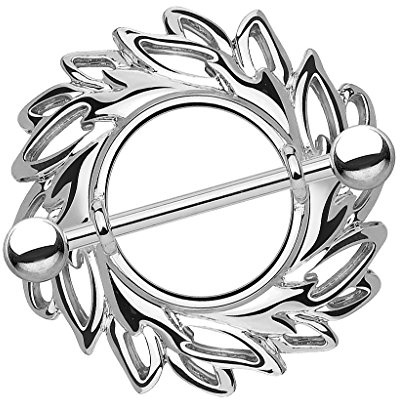 Piersando Brustwarzen Piercing Intimpiercing Nippelpiercing Brust Nippel Intim Brustwarzenpiercing Barbell mit Tribal Wirbel Schild Silber