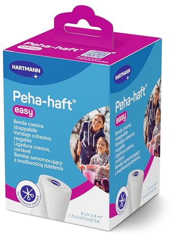 Peha-haft Easy Venda Cohesiva Elástica, Fácil de Cortar sin Necesidad de Tijeras, 8 cm x 4 m