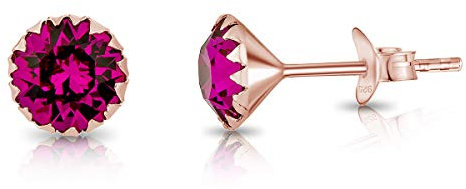 DTPSilver - Damen Ohrringe 925 Sterling Silber Rosèvergoldet mit Kristallen von Swarovski® Elements 6 mm Runde Ohrstecker - Farbe : Fuchsie