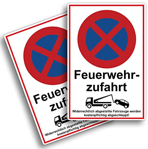 STROBO 2 Stück Feuerwehrzufahrt freihalten Hinweisschild | Stabile 3mm Hartschaumplatte als 30x20cm Schild mit UV-Schutz für den Außenbereich