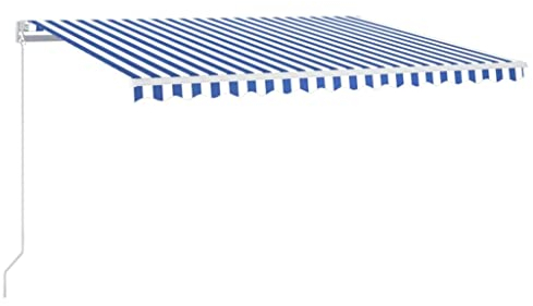 vidaXL Manual Retractable Awning Outdoor Lawn Garden Canopy Patio Sun Shade Balcony Terrace Shelter Arm Awning 400x350 cm Blue and White