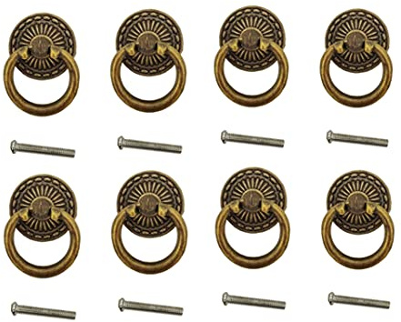 MIZORLIE Antique Bronze Knob Handle Retro Dresser Pull Cabinet Drawer Ring Handle Single Hole Decorative Hardware with Screws, Used for Furniture Cabinet Dresser(8 PCS)