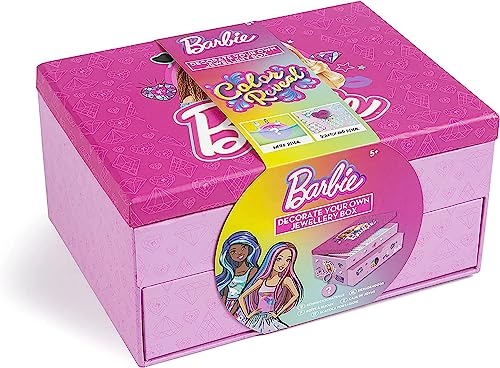 Barbie Colour Reveal Jewellery Box | DIY Storage Case for Girls | Decorate with Stickers, Gemstones & Scratch Art | Keepsake Box for Accessories & Toys