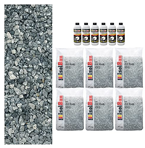 Isolbau Steinteppich SET Marmorkies 150kg + Bindemittel bis 15m² Ice Blue 4/8mm Epoxidharz, Terassenboden, Natursteinboden Marmorkies Bodenbelag, Steinboden Bodenbeschichtung, Marmorstein, Innen Außen