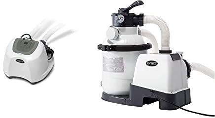Intex 120 Volt Krystal Clear Salzwa-sser System-26668GS Salzwas-ser, Grau, Schwarz und Weiss, 41x34x26 cm & Krystal Clear Sandfilteranlage 4,5 m³ für Pools bis 18.000l 26644