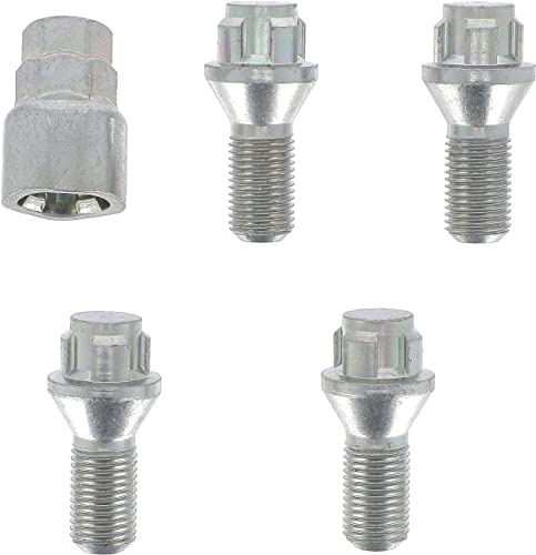 Restagraf - Jeu de 4 Vis de Roue Antivol - Embase Conique - Bloc Jante Acier & Alu - Compatible avec BMW, Nissan, Opel, Renault, Volvo (Certains Véhicules) - M14-1.50 X 28 mm - Réf. 188609