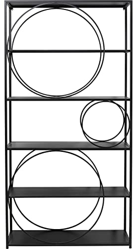 Kare Design Regal Circle, Schwarz, Bücherregal, Standregal, mit 6 Ablagen, Stahlgestell, 200x100x35 cm (H/B/T)