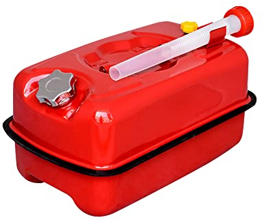 Jerrican 10L - Métal Bidon de Carburant avec Bec Verseur Flexibles - Jerrican Essence Homologué UN - Jerrican Carburant Horizontal Rouge - Portable Bidon de Réserve pour Alcool Carburant Essence