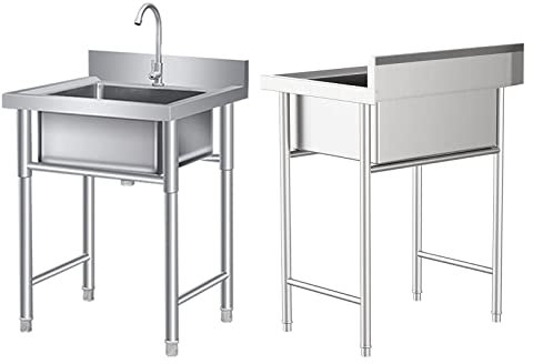 Waschbecken mit großem Fassungsvermögen, Handwaschbecken, 1 Fach mit 360 ° drehbarem Wasserhahn, tragbar, freistehend, aus Edelstahl 304, für Garage, Werkstatt, Waschküche, Camping im Freien