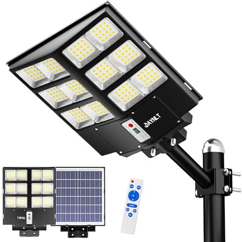JAYNLT Y-2000W Lampione Solare Led Esterno, 60000LM 6500K Lampada Stradale Solare con Sensore Movimento, IP67 Impermeabile Faro Stradale con Pannello Solari Cortile, Garage