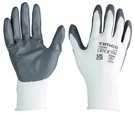 Timco - Secure Grip Gloves - Smooth Nitrile Foam Coated Polyester - Multi Pack (Size Large - 12 Pieces)