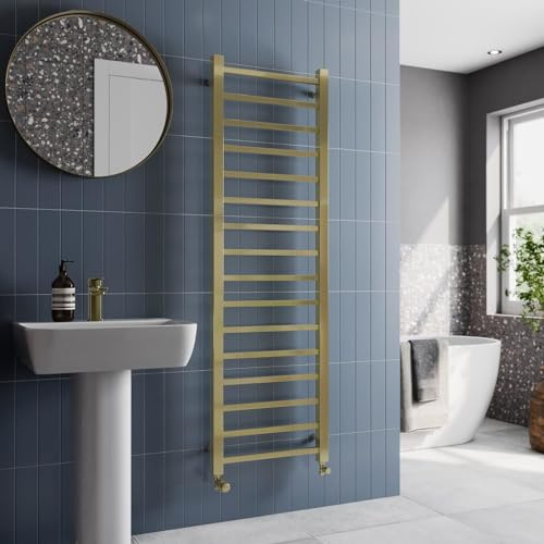 Solaro® 1200 x 500mm Square Bar Straight Heated Towel Rail Radiator Modern Central Heating Bathroom Warmer Wall Mounted Ladder Rad, Brushed Brass