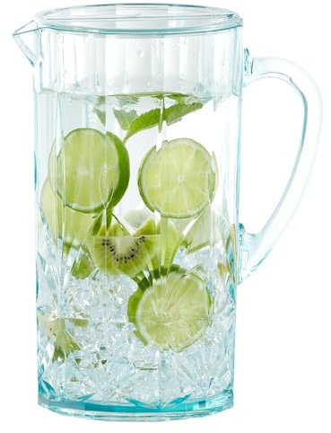 BELLAFORTE Shatterproof Tritan Plastic Water Pitcher With Lid, Myrtle Beach 88oz Unbreakable Water Jug with Handle Perfect for Orange Juice, Iced Tea & Beverage - Dishwasher Safe - BPA Free - Teal