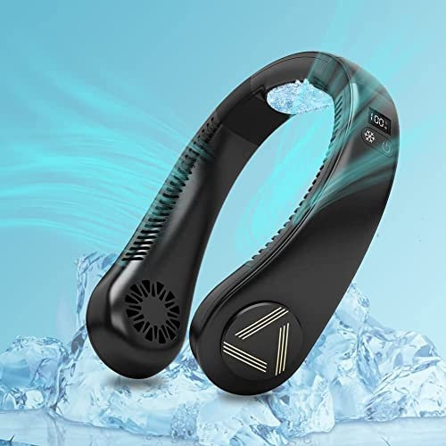 ARTSZY 2022 Air-Conditioned Neck Fan Personal Neck Fan with Refrigeration Home Chip, Bladeless Fan Portable AC Cooling Fan Wearable Fan for Travel, Outdoor, Fast Cool 50℉ - 68℉ (Color : Black)