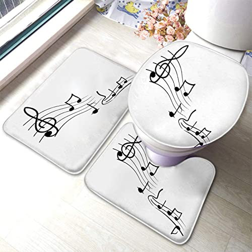 Set 3 Teilig Badvorleger Musiknoten, Liedbuchzeile, Liedtext, Melodie, Musiknotation Küchentürteppich Waschbar Badgarnitur Badematten, Für Wc-Sitz Bezug, Badewanne