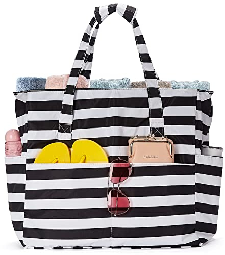 BISON DENIM Große Strandtasche Doppelte Reißverschlüsse Damen Umhängetasche Wasserdicht Sanddicht Leichte Strandtasche Schwimmbad Reisetasche und Reißverschluss