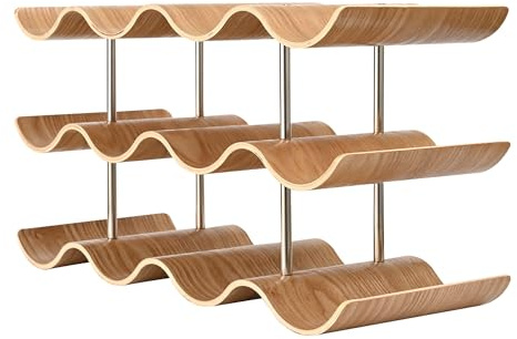 TRUDING Countertop Wine Rack - 12 Bottle Freestanding Wine Bottle Holder Stand - 3 Tier Wooden Wine Storage Rack - Wavy Wine Organizer for Cabinet Pantry Home Kitchen Bar