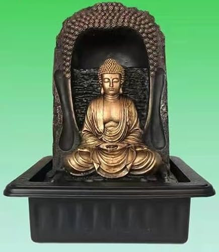 Indoor Buddha Water Fountain – 40cm Tabletop Meditation Feature with Plug | Serene Zen Decor for Home, Office, Yoga, Spa | Flowing Water & Golden Buddha Statue | Feng Shui Ornament JR5199
