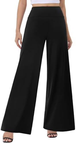 Palazzo-Hose mit weitem Bein für Damen – hohe Taille, lässig, Strand, Lounge-Hose, lockeres Kleid, Dehnbare Hose, 1 Schwarz, M