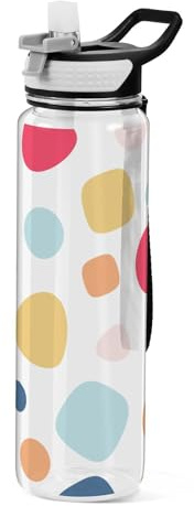 Mnsruu Transparente Sport-Wasserflasche mit Strohhalm, auslaufsichere Trinkflasche, abstraktes Mosaik, moderne Fahrradflaschen für Sport, Büro, Schule, BPA-freier Tritan-Kunststoff, 1 Liter