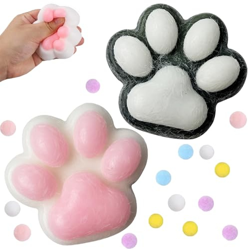 2 Stück Cat Paw Squishy Toy, Katze Pfote Squishy Squeeze Spielzeug,Katze Pfote Squeeze Spielzeug für Stress Linderung, Fidget Spielzeug für Kinder Teenager Erwachsene Home Office Entspannung