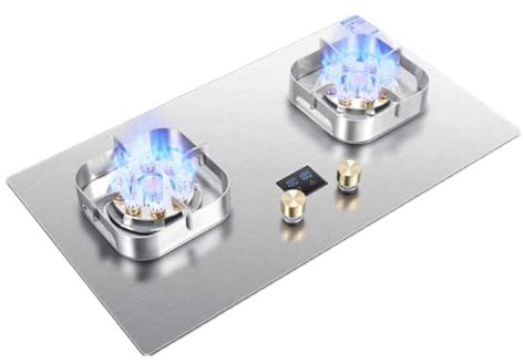 Cuisinière À Gaz 2 Brûleurs,support De Casserole En Cuivre Moulé En Acier Inoxydable,cuisinière De ConversionGN/GPL,table Intégrée À Double Usage,avec Protection Contre L'extinction Et Synchronisation
