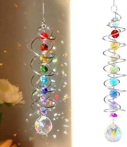 Acchiappasole Cristallo da Appendere, Acchiappa Sole con Doppia Spirale, Incl. Gancio, Regalo Decorativo per Interni, Giardini Domestici