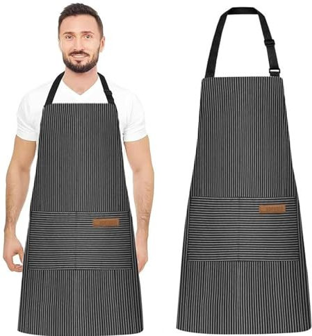 SiHuiTu Adjustable Apron Unisex Apron with Pocket Cooking Kitchen Chef Aprons for Women Men Home Kitchen Butchers BBQ Restaurant (Black 2pcs)