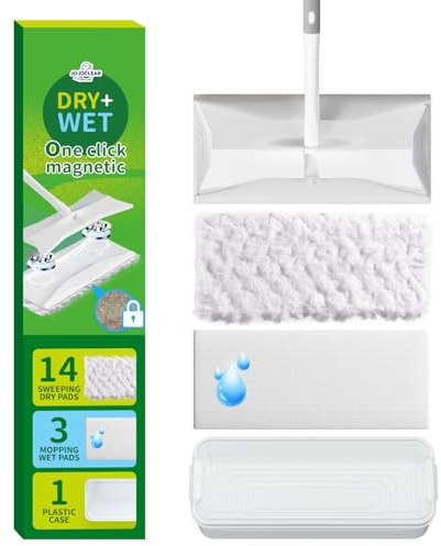Sweeper 2-in-1 Dry + Wet Floor Mopping and Sweeping Kit, Multi-Surface Kit for Floor Cleaning, Kit Includes 1 Sweeper, 14 Dry Sweeping Cloths, 3 Wet Mopping Cloths
