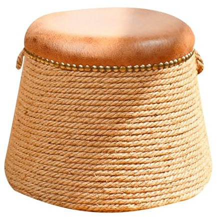 Reposapiés, otomana Redonda, Mesa de Centro, puf Tejido de Cuerda de cáñamo, Taburete otomano con reposapiés para Sala de Estar, Dormitorio, Estilo Bohemio, Estilo rústico costero.