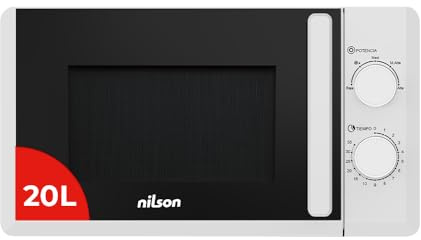 Nilson Microondas 20 Litros Cerámico Blanco NMWC2700. 700W, 12 Programas, Modo Descongelación, Revestimiento Interior, Fácil Limpieza, Temporizador 35min.