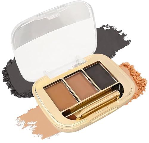 Augenbrauenpuder-Set, 3-farbige Augenbrauenpalette mit Spiegel und Pinsel, wasserdichte und langanhaltende natürliche Farbtöne für alle Hauttöne, vielseitig einsetzbar zum Füllen, Definieren von