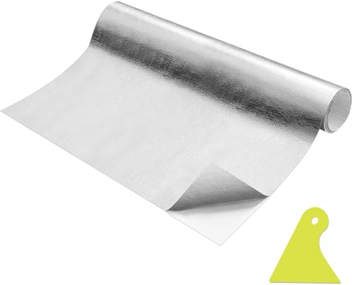 60x100 cm Aluminisierte Hitzeschutzfolie Selbstklebend Fiberglas-Isolierung | Hoher Temperaturschutz Isolierfolie, Hitzeschutzmatte Selbstklebend für Dächer, Schlauch, Auto