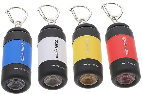 DECOMELODY 4 pièces Mini Lampe Torche USB Rechargeable Porte Clé Lot de Lampes LED Compactes pour Usage Extérieur Pratique et pour Activités de Plein Air Bleu Blanc Rouge et Jaune