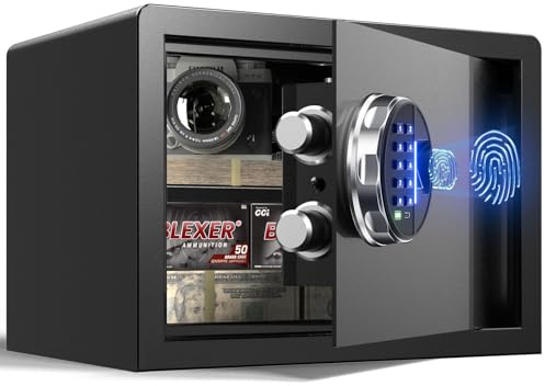 Grimtron Biometrischer Fingerabdruck-Tresor – 22L Sicherheitsbox mit LED-Beleuchtung, leisem Modus, beleuchtetem Tastenfeld, rostfrei & diebstahlsicher