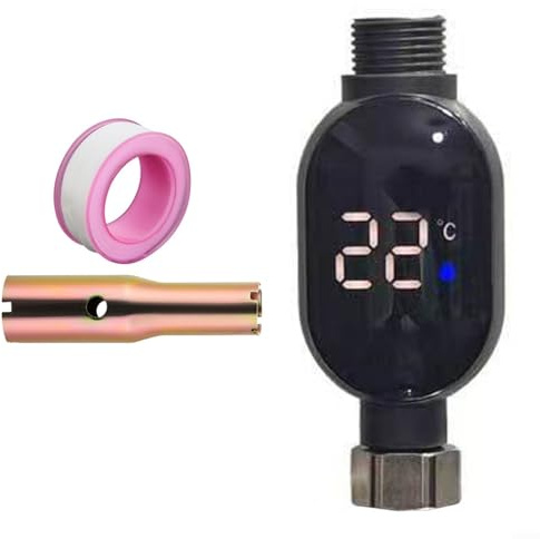 Termometro per acqua da doccia con display digitale Celsius impermeabile e indicatore di colore, interfaccia in acciaio inossidabile 304, dimensioni dado 1/2, misura 0-99 °C per bagno e bagno